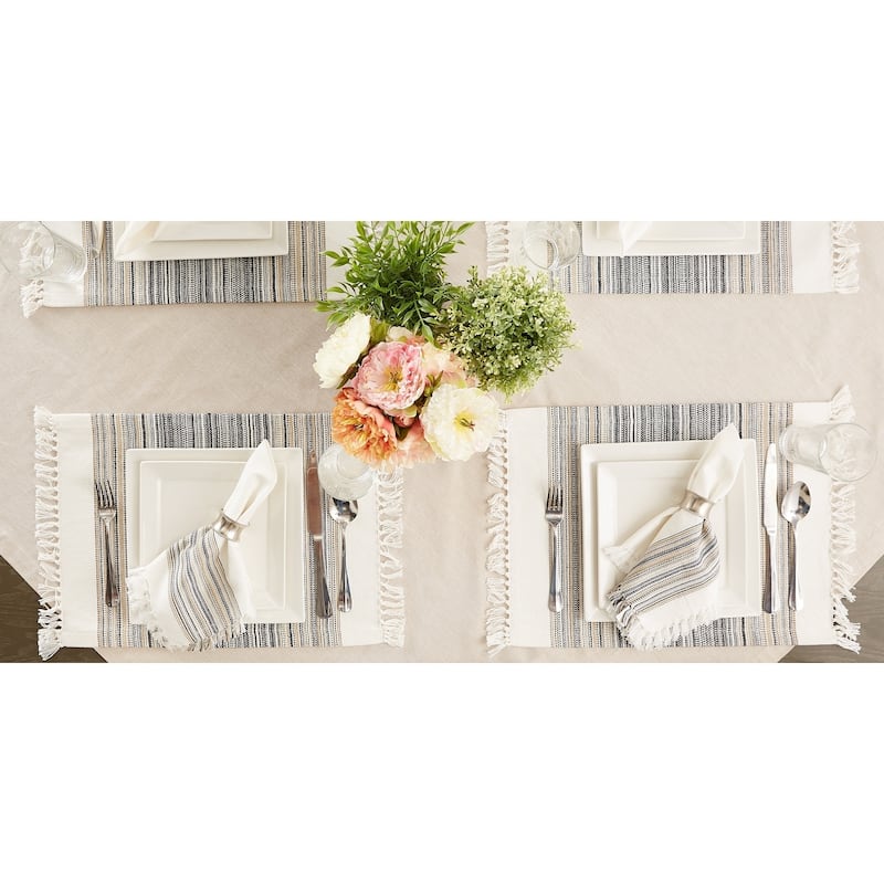 DII Fringed Stripe Tabletoppers, 13x20", Black, 6 Pieces
