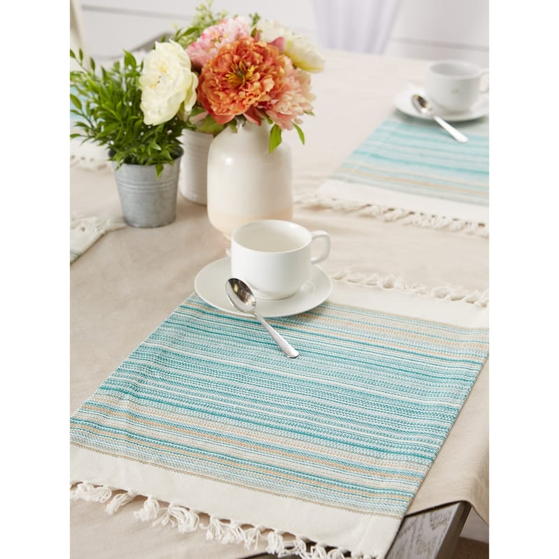 DII Fringed Stripe Tabletoppers, 13x20", Black, 6 Pieces