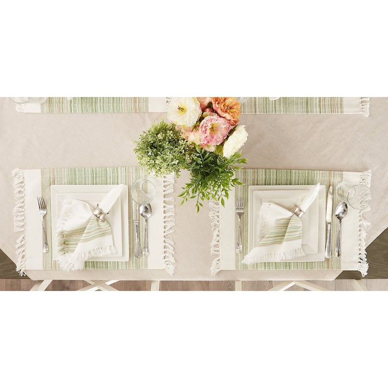 DII Fringed Stripe Tabletoppers, 13x20", Black, 6 Pieces
