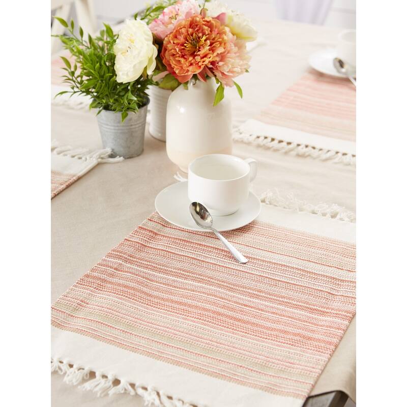 DII Fringed Stripe Tabletoppers, 13x20", Black, 6 Pieces