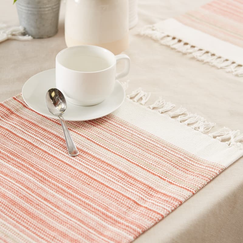 DII Fringed Stripe Tabletoppers, 13x20", Black, 6 Pieces