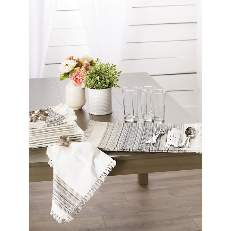 DII Fringed Stripe Tabletoppers, 13x20", Black, 6 Pieces