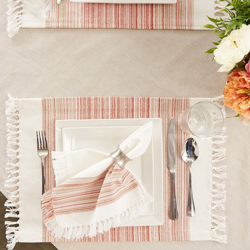 DII Fringed Stripe Tabletoppers, 13x20", Black, 6 Pieces