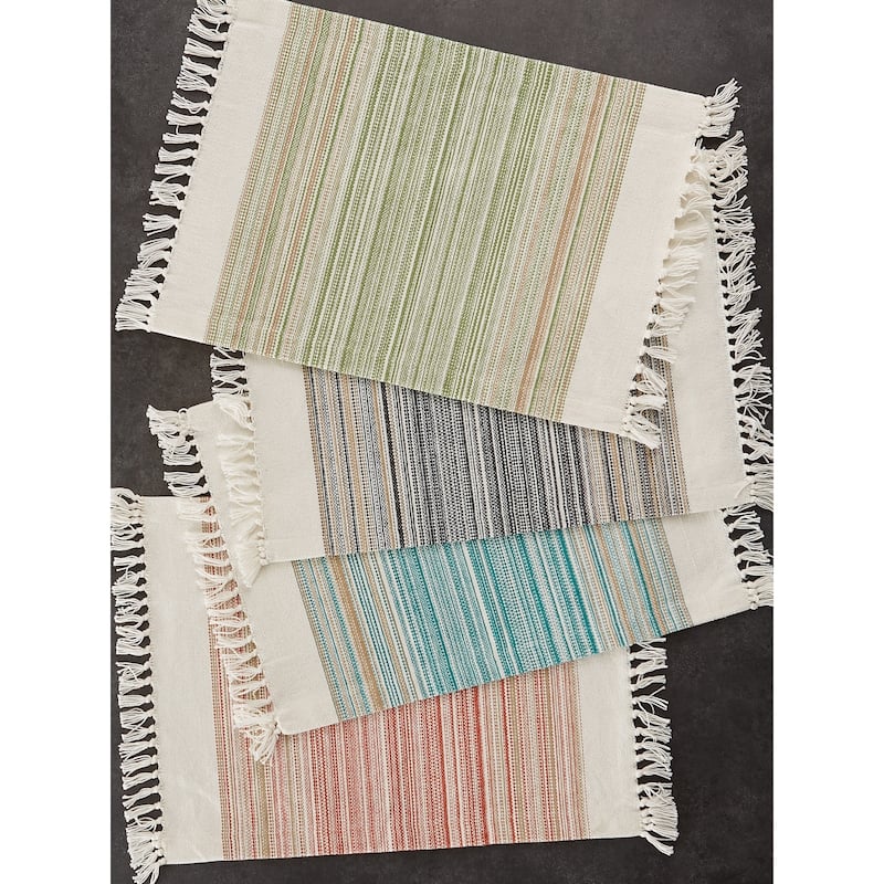 DII Fringed Stripe Tabletoppers, 13x20", Black, 6 Pieces