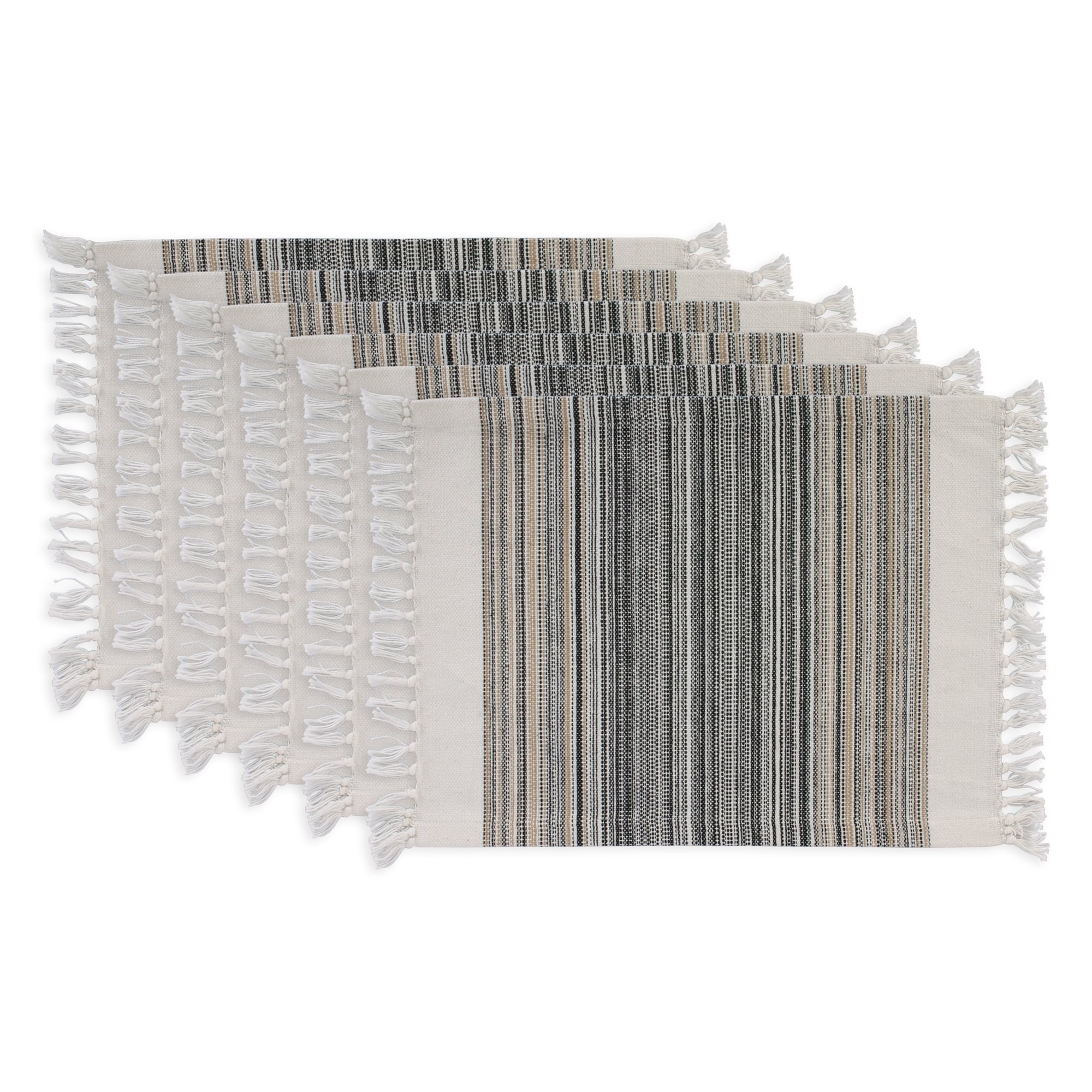 DII Fringed Stripe Tabletoppers, 13x20", Black, 6 Pieces
