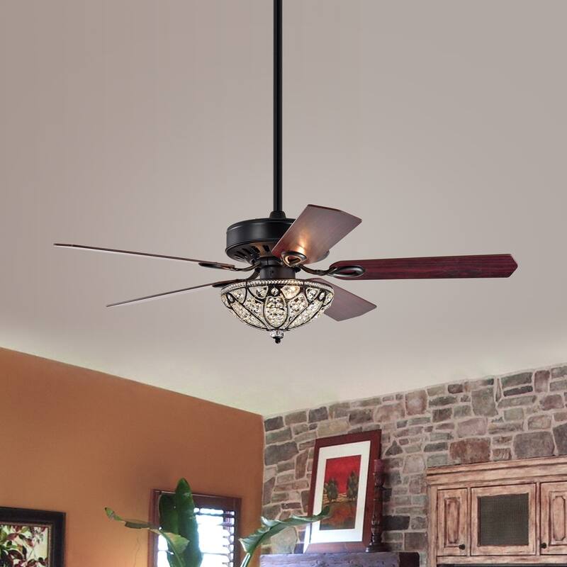 Gracewood Hollow Kadohata 52-inch Matte Black Ceiling Fan with Crystal Bowl Shade