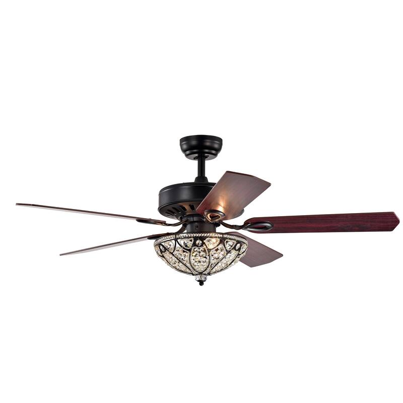 Gracewood Hollow Kadohata 52-inch Matte Black Ceiling Fan with Crystal Bowl Shade