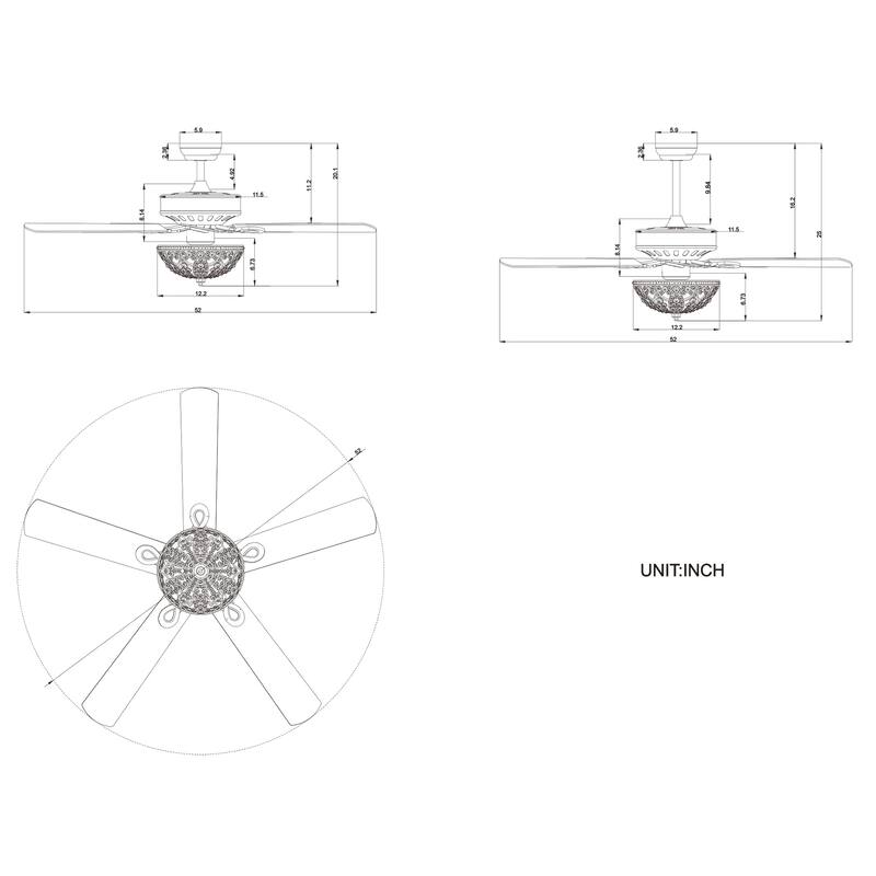 Gracewood Hollow Kadohata 52-inch Matte Black Ceiling Fan with Crystal Bowl Shade
