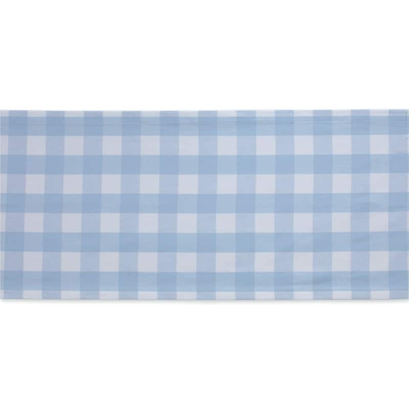 DII Buffalo Check Tabletoppers, 14x72", White & Light Blue, 1 Piece - 14x72"