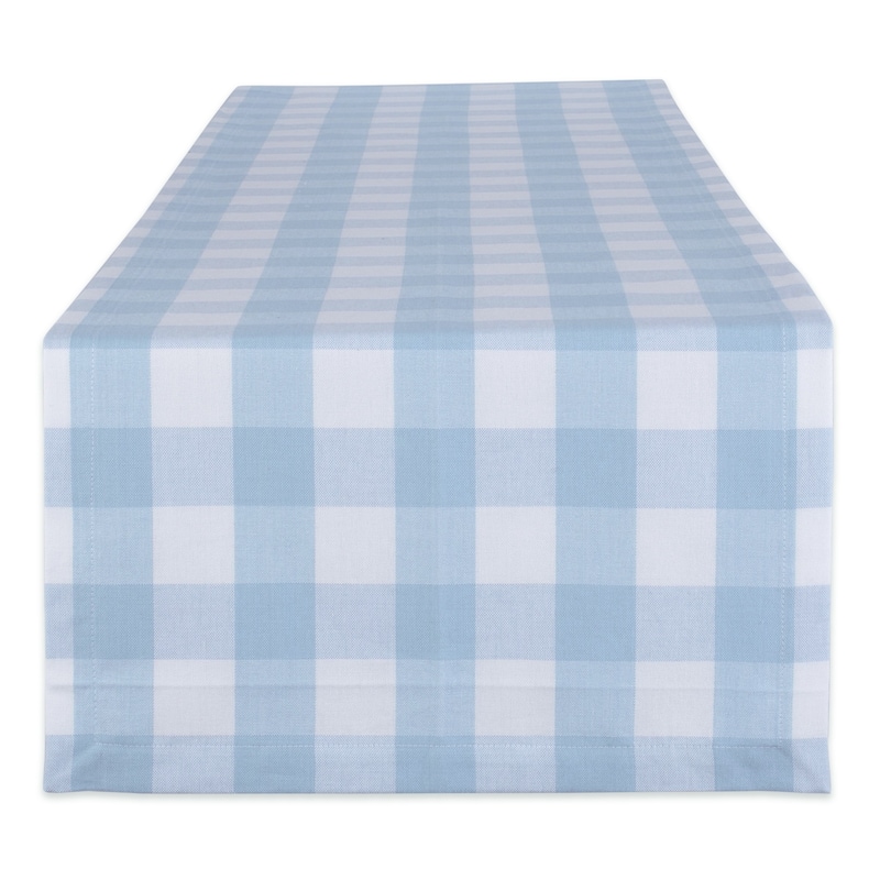 DII Buffalo Check Tabletoppers, 14x72", White & Light Blue, 1 Piece - 14x72"
