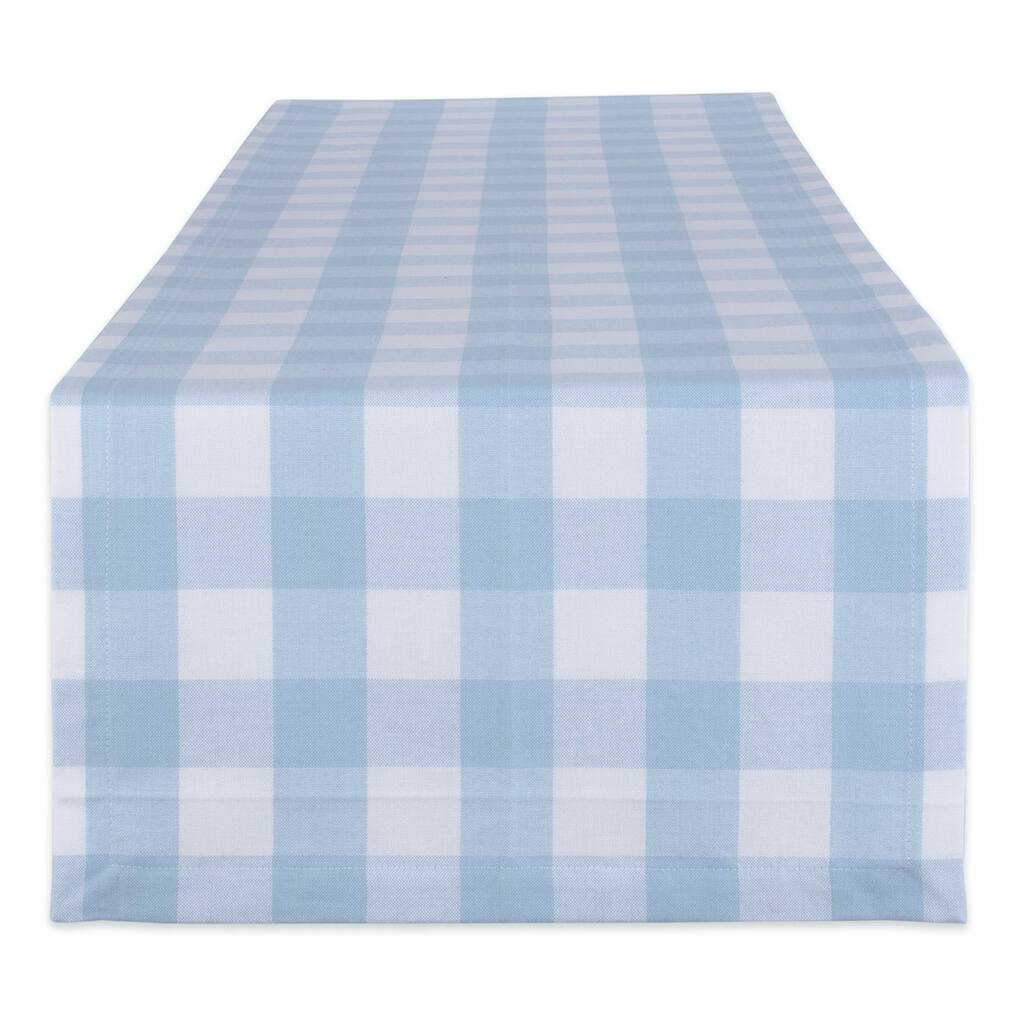 DII Buffalo Check Tabletoppers, 14x72", White & Light Blue, 1 Piece - 14x72"