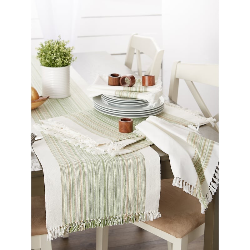 Porch & Den Meryl Stripe Pattern Fringed Table Runner
