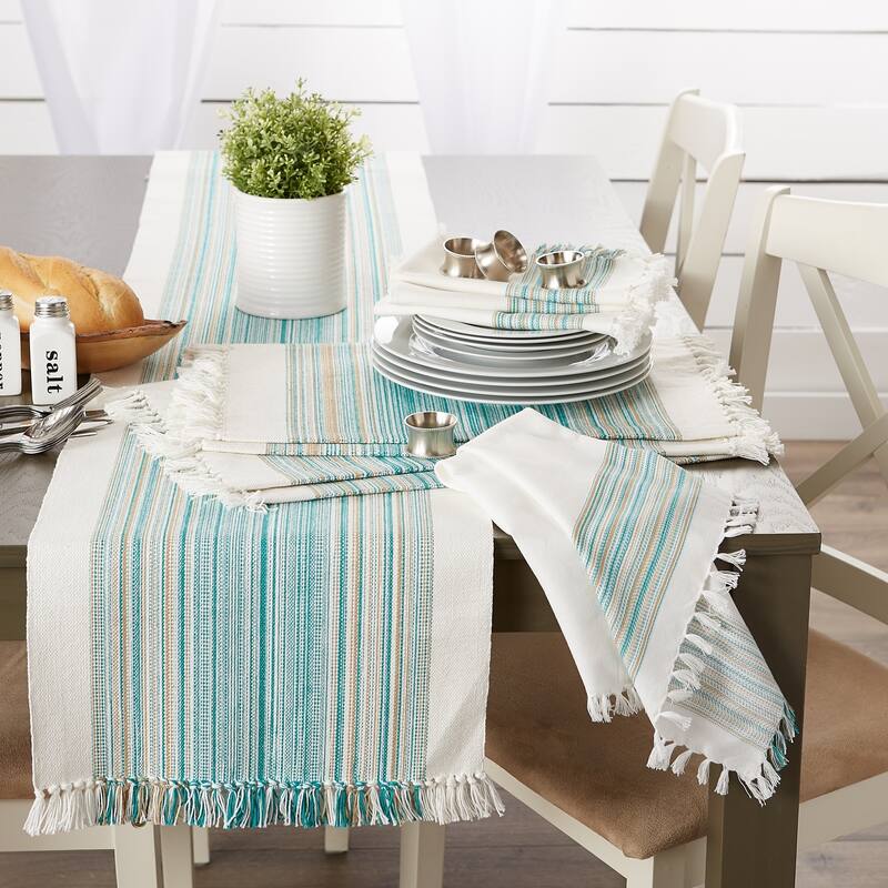 Porch & Den Meryl Stripe Pattern Fringed Table Runner