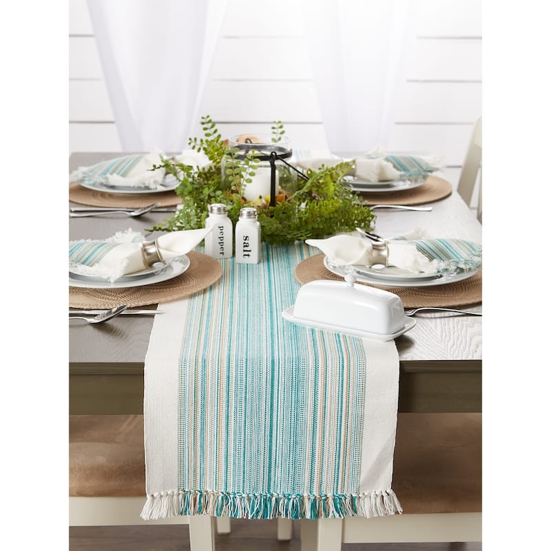 Porch & Den Meryl Stripe Pattern Fringed Table Runner