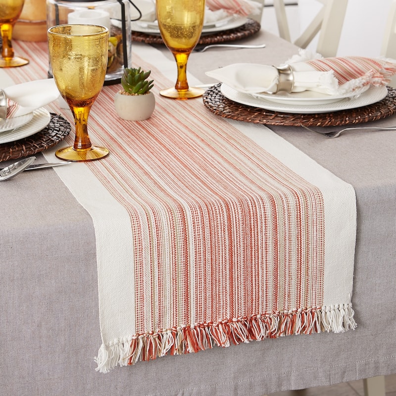 Porch & Den Meryl Stripe Pattern Fringed Table Runner