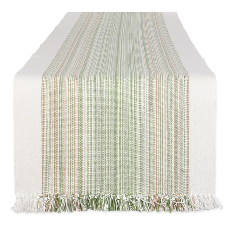 Porch & Den Meryl Stripe Pattern Fringed Table Runner - 14 x 72" - Thyme