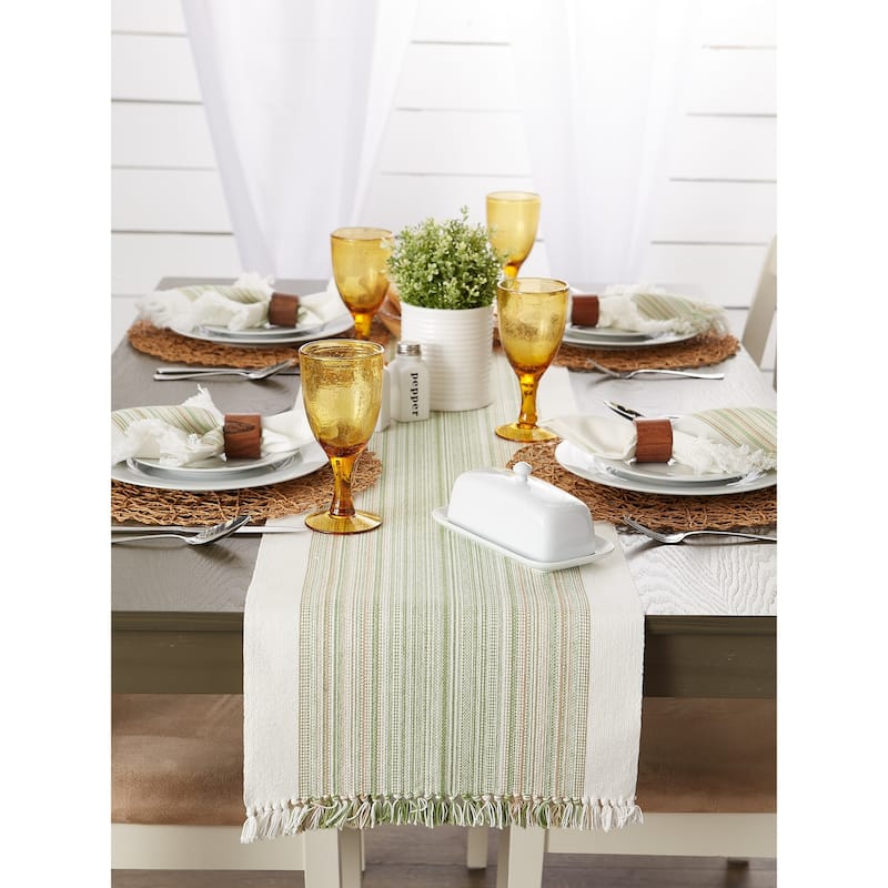 Porch & Den Meryl Stripe Pattern Fringed Table Runner