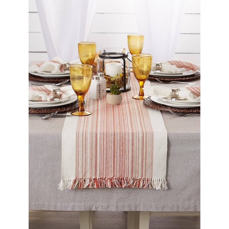 Porch & Den Meryl Stripe Pattern Fringed Table Runner