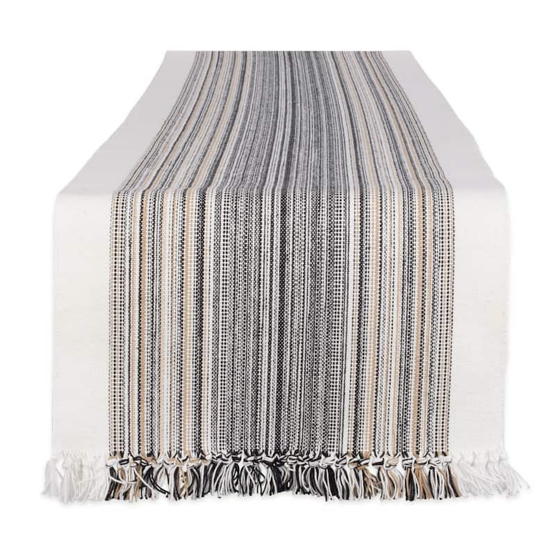 Porch & Den Meryl Stripe Pattern Fringed Table Runner - 14 x 108" - Black