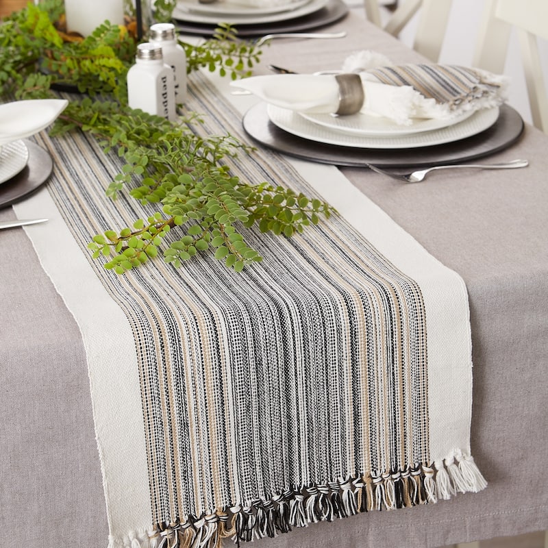 Porch & Den Meryl Stripe Pattern Fringed Table Runner