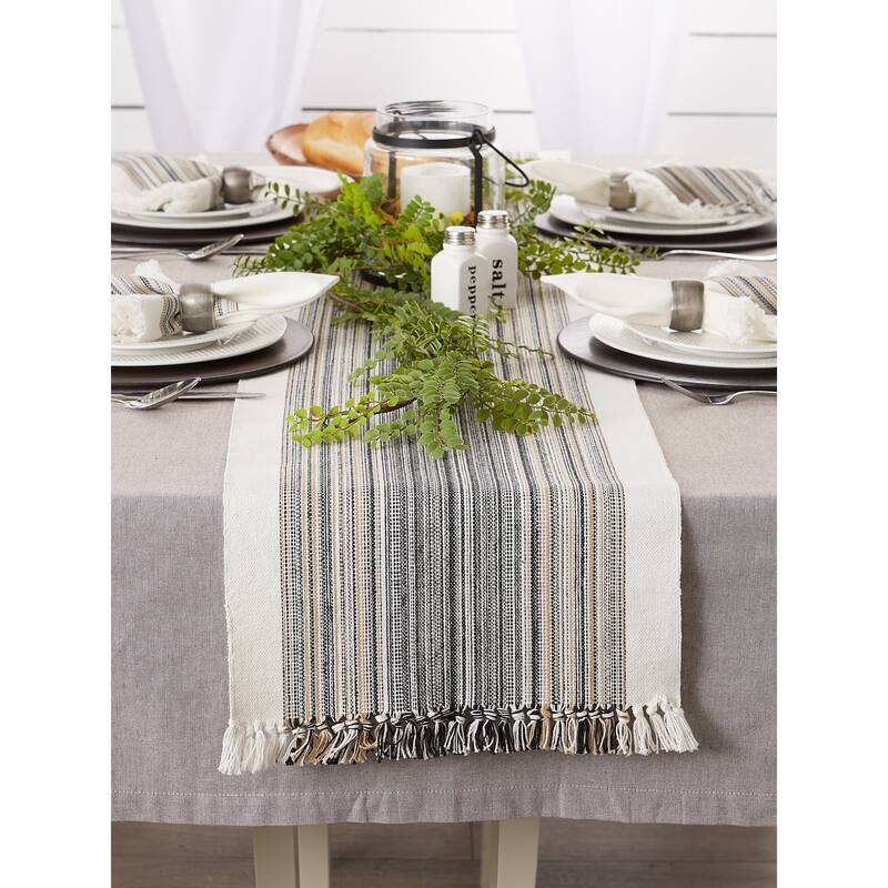 Porch & Den Meryl Stripe Pattern Fringed Table Runner