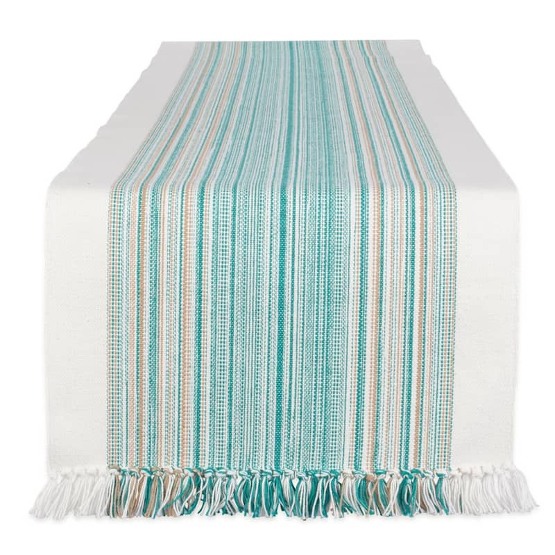 Porch & Den Meryl Stripe Pattern Fringed Table Runner - 14 x 72" - Teal
