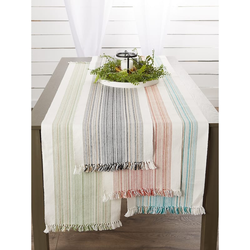 Porch & Den Meryl Stripe Pattern Fringed Table Runner