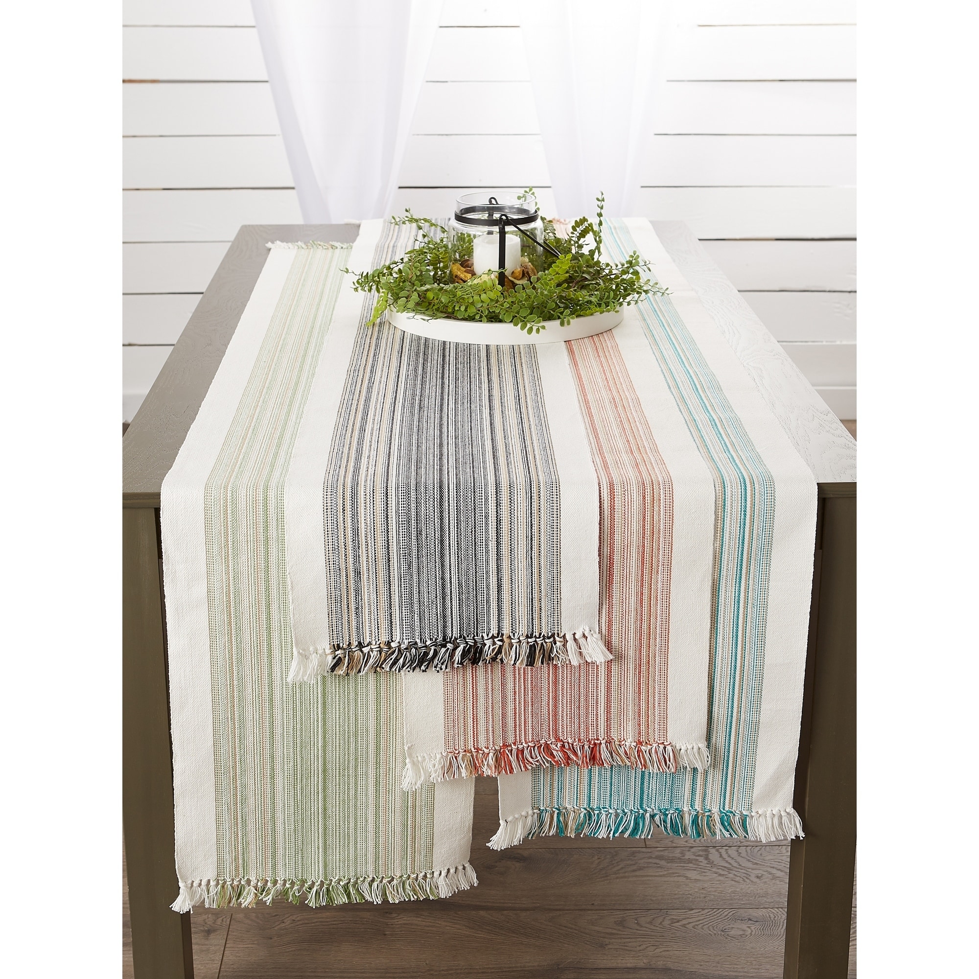 Porch & Den Meryl Stripe Pattern Fringed Table Runner
