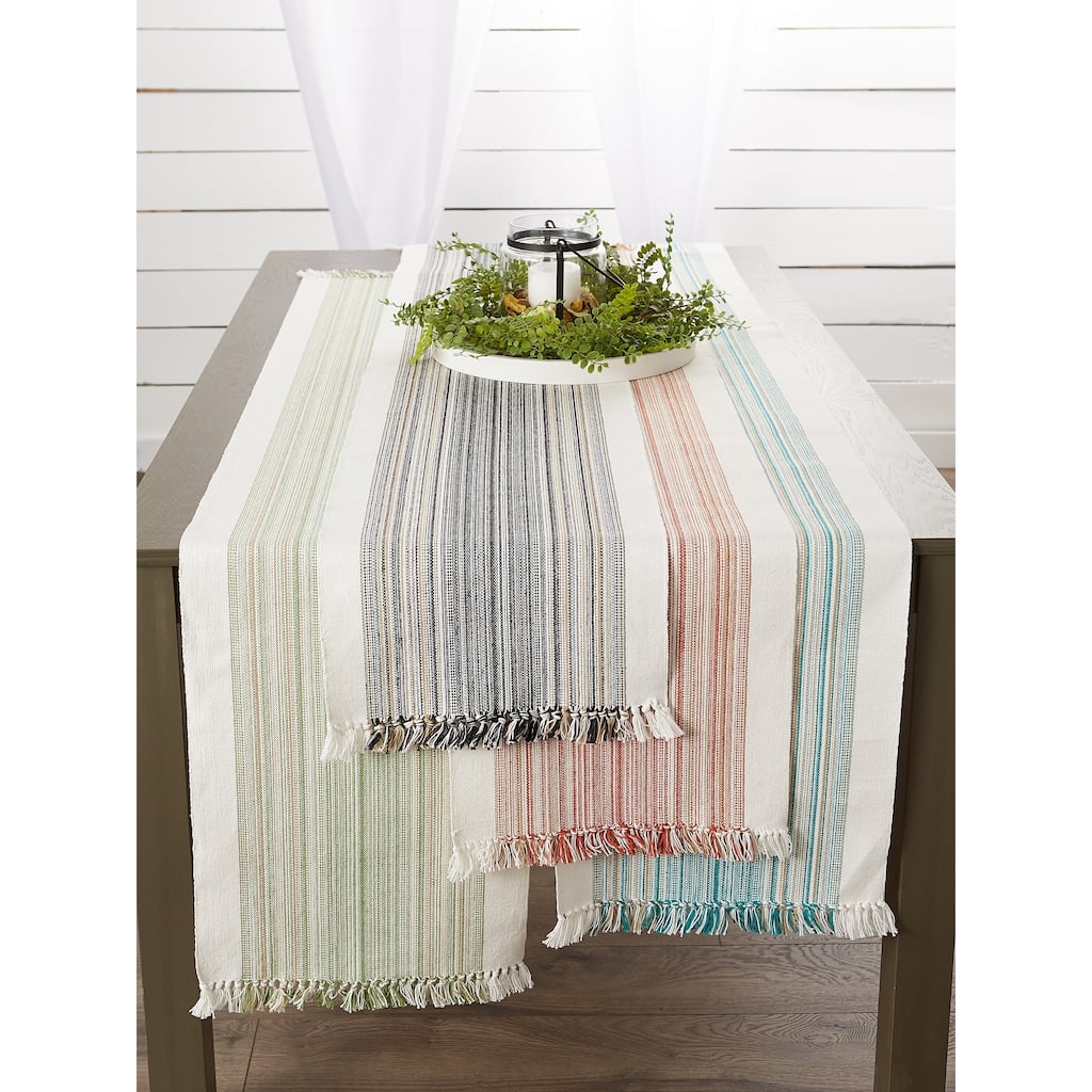 Porch & Den Meryl Stripe Pattern Fringed Table Runner