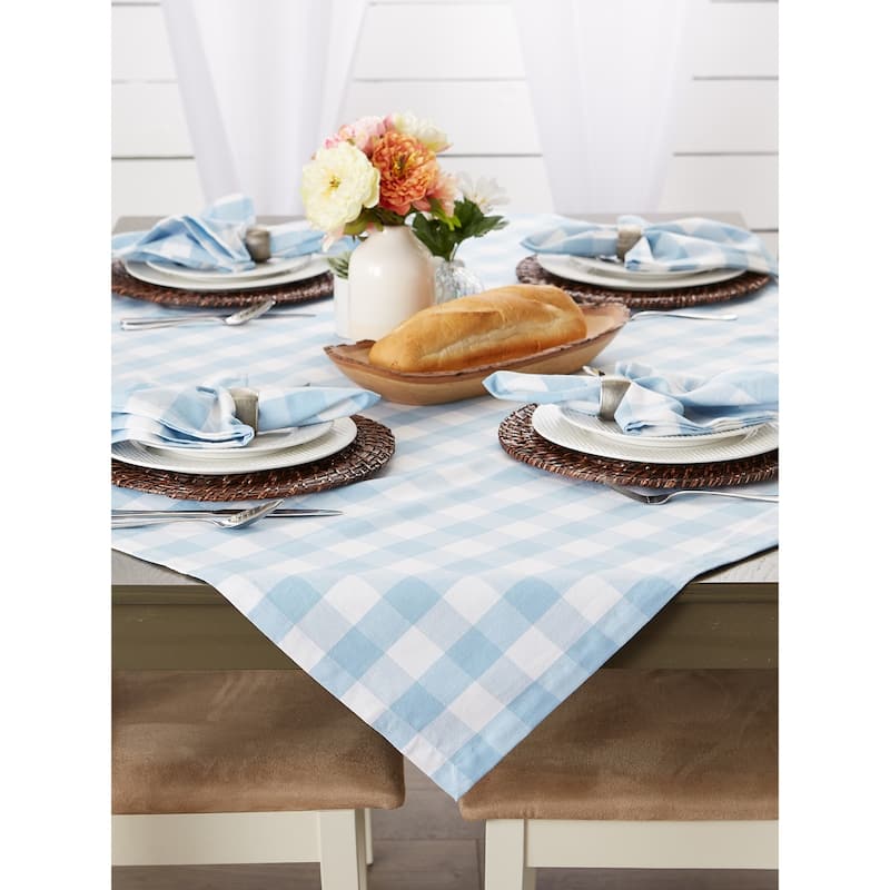 DII Buffalo Check Tabletoppers, 60x120", White & Light Blue, 1 Piece