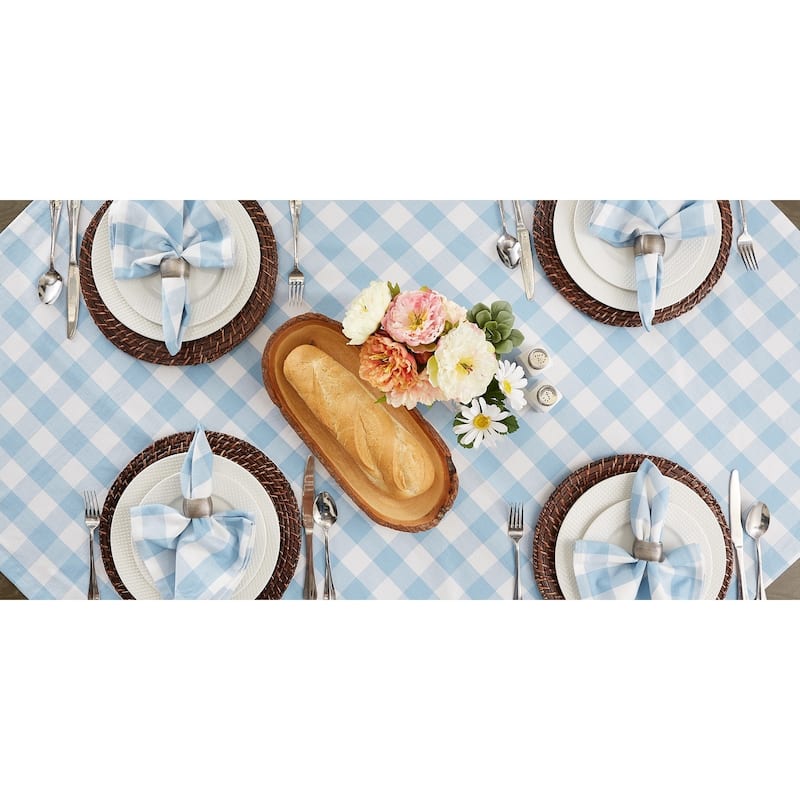 DII Buffalo Check Tabletoppers, 60x120", White & Light Blue, 1 Piece