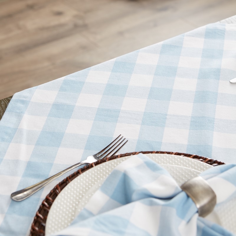 DII Buffalo Check Tabletoppers, 60x120", White & Light Blue, 1 Piece