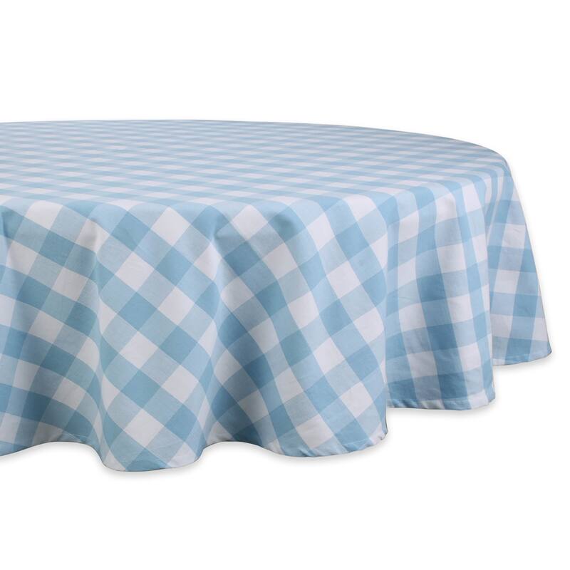 DII Buffalo Check Tabletoppers, 60x120", White & Light Blue, 1 Piece - 70" Round - White & Light Blue
