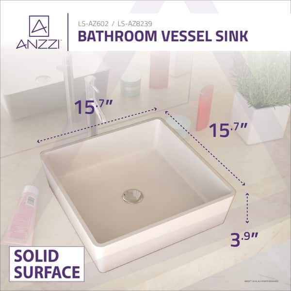 ANZZI Matimbi Matte White Solid Surface Vessel Sink with Pop Up Drain ...