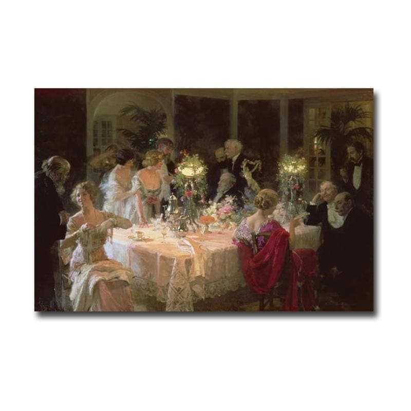 The End of the Dinner by Jules Alexandre Grun Gallery Wrapped Canvas Giclee Art (24 in x 36 in)
