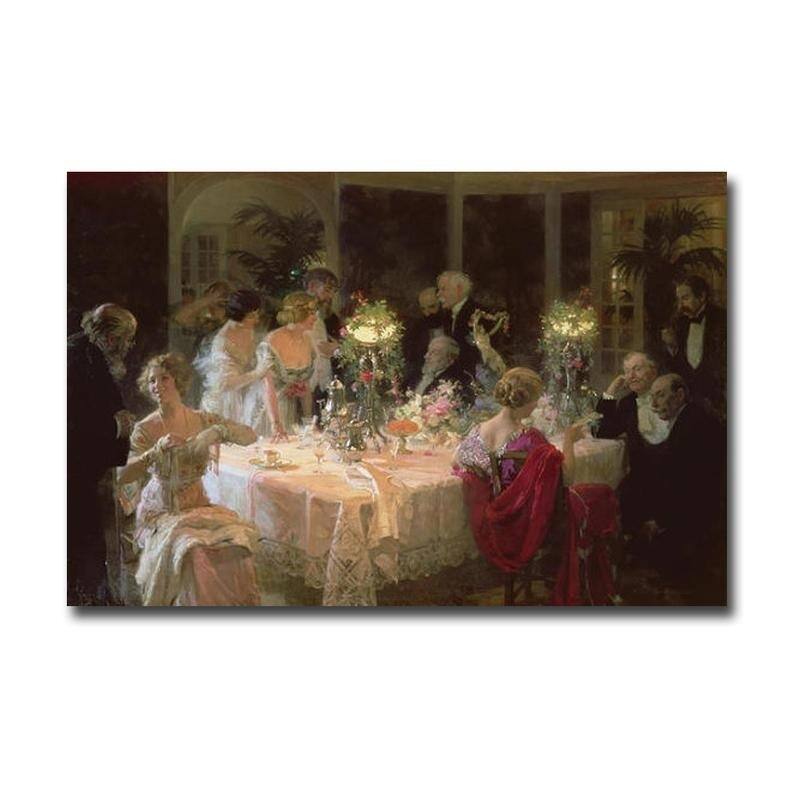 The End of the Dinner by Jules Alexandre Grun Gallery Wrapped Canvas Giclee Art (24 in x 36 in)