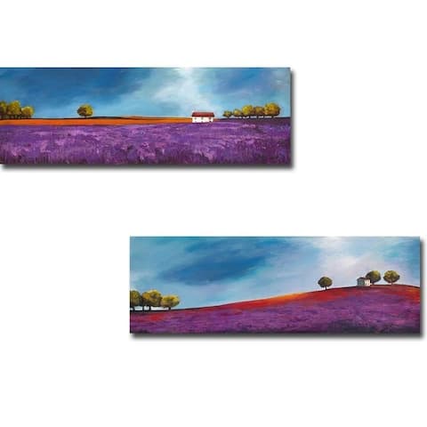 Field of Lavender & Late Afternoon by P. Bloom 2-pc Gallery Wrapped Canvas Giclee Art (8 in x 24 in Each Canvas Giclee in Set)