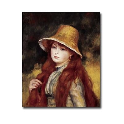 Young Girl in a Straw Hat by Pierre Auguste Renoir Gallery Wrapped Canvas Giclee Art (20 in x 16 in)