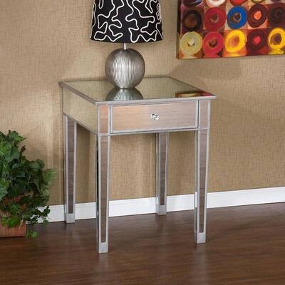 25" Modern Mirrored Nightstand Bedside Table with 1 Drawer