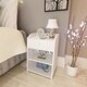 Exquisite Cherry Blossom Pattern PVC Bedside Table with Drawer White - Thumbnail 2