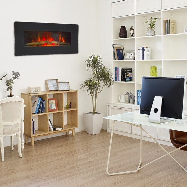 42 Inch Wall-mounted Electric Fireplace with Remote in black