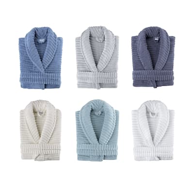 Set of 2 Ribbed Zero Twist Turkish Cotton Unisex Bathrobe