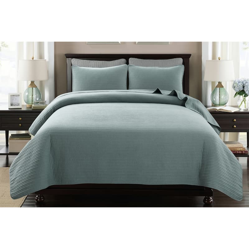 Christopher Knight Collection Ultra Soft 2/3pcs Quilt Set - SLATE BLUE - Full - Queen