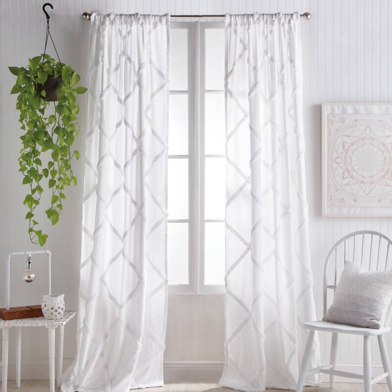 Porch & Den Norris Lattice Back Tab Curtain Panel - 50"W X 84"L - White