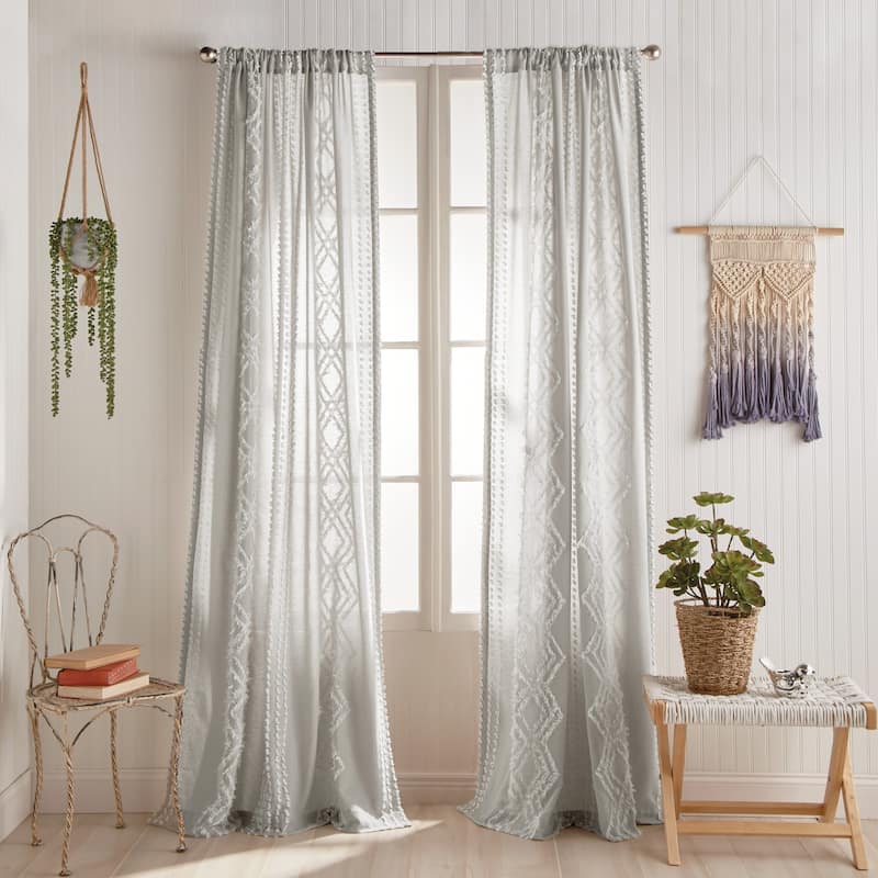 Porch & Den Narup Geometric Back Tab Curtain Panel - 50"W X 84"L - Grey