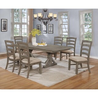 Overstock Best Quality Furniture Rustic 7-Piece Dining Set with Six Ladder back Chairs (Beige)