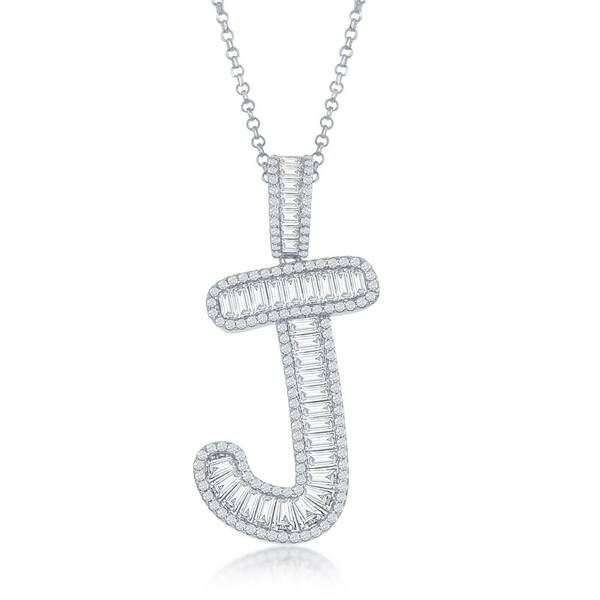 La Preciosa 925 Sterling Silver Baguette Cubic Zirconia Large A B C D E J K M S Initial 18 Pendant Necklace On Sale Overstock