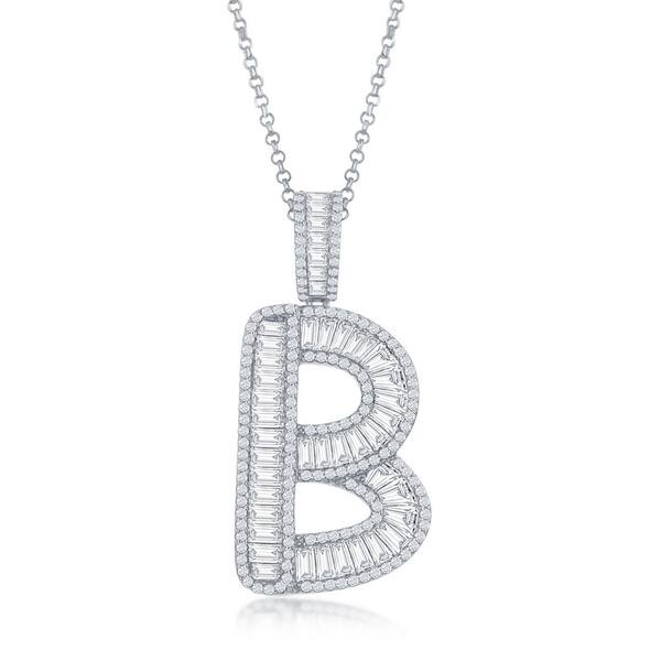 La Preciosa 925 Sterling Silver Baguette Cubic Zirconia Large A B C D E J K M S Initial 18 Pendant Necklace On Sale Overstock