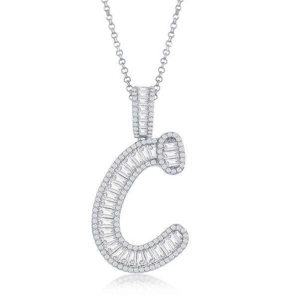 La Preciosa 925 Sterling Silver Baguette Cubic Zirconia Large A B C D E J K M S Initial 18 Pendant Necklace On Sale Overstock