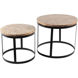Overstock Ines Iron and Wood Round Nesting Table Set (2 Piece) - Black